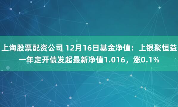 上海股票配资公司 12月16日基金净值：上银聚恒益一年定开债发起最新净值1.016，涨0.1%