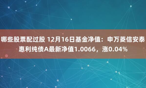 哪些股票配过股 12月16日基金净值：申万菱信安泰惠利纯债A最新净值1.0066，涨0.04%