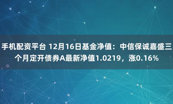 手机配资平台 12月16日基金净值：中信保诚嘉盛三个月定开债券A最新净值1.0219，涨0.16%